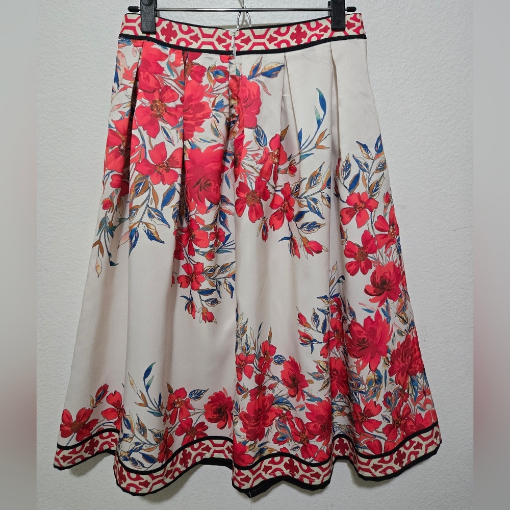 ​Flying Tomato Red Floral A-Line Skirt Geometric Border Boho Small - Picture 5 of 16